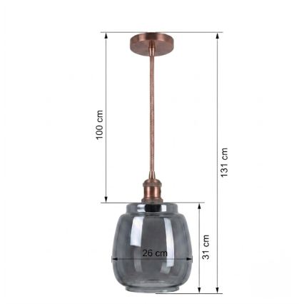 BRILAGI - lustră LED pe cablu RETRO GLASS 1xE27/60W/230V Ø 26 cm cupru/gri fumuriu
