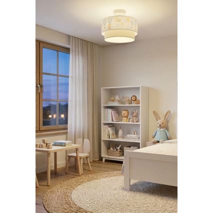 Brilagi - Plafonieră LED pentru copii BOBO, 1x E27, 10 W, 230 V, Ø 40 cm, alb/bej/cu animăluțe