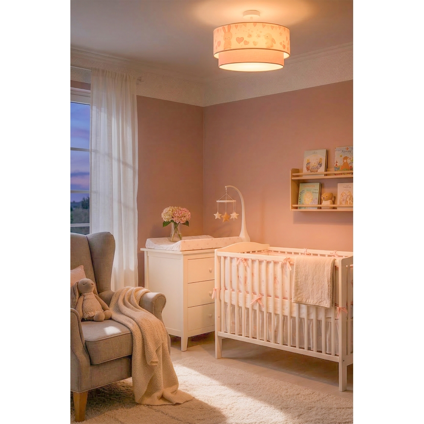 Brilagi - Plafonieră LED aplicată pentru copii BOBO 1xE27/60W/230V Ø 40 cm crem/roz/iepurași