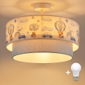 Brilagi-LED Plafonieră aplicată pentru copii BOBO, 1xE27/60W/230V, Ø40 cm, crem/albastru/cu ursuleț