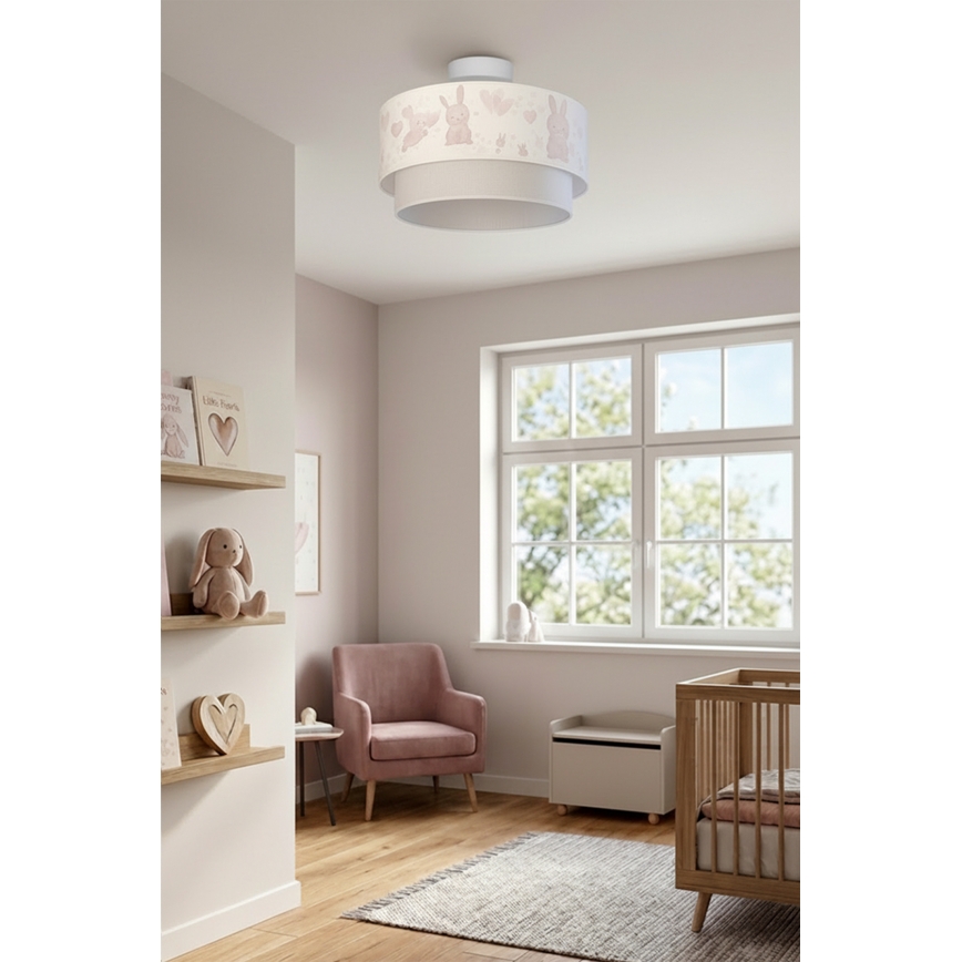 Brilagi - Plafonieră LED aplicată pentru copii BOBO, 1xE27/60W/230V, Ø 40 cm, crem/gri/cu iepurași