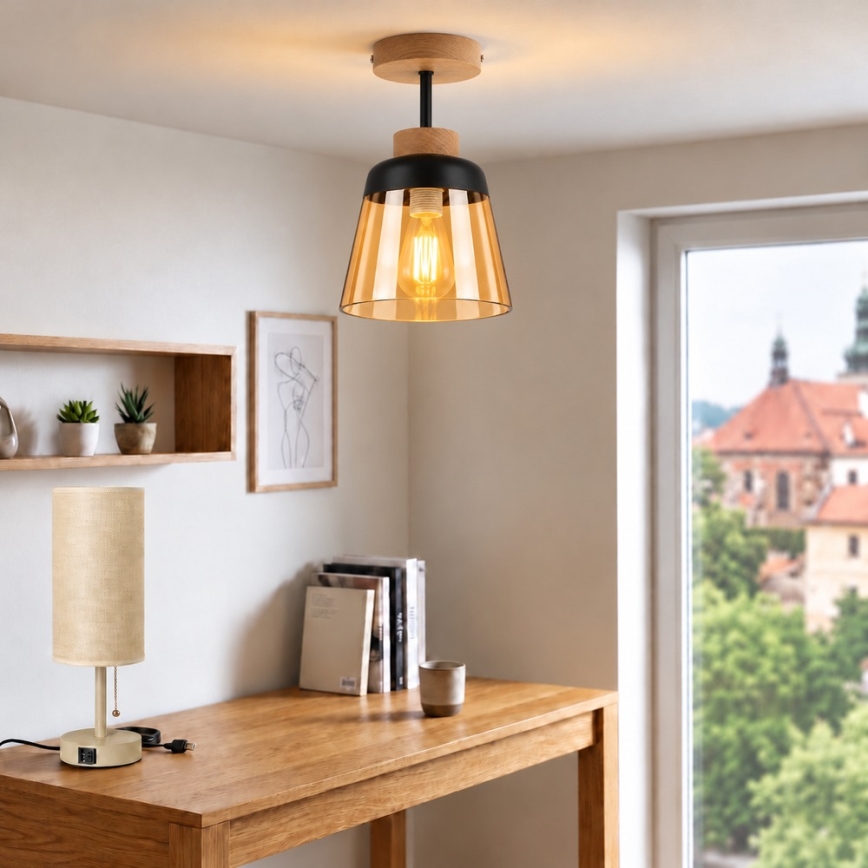 BRILAGI - Lustră LED aplicată RETRO GLASS 1xE27/60W/230V Ø 15,5 cm stejar/bej fumuriu