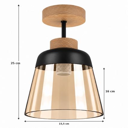 BRILAGI - Lustră LED aplicată RETRO GLASS 1xE27/60W/230V Ø 15,5 cm stejar/bej fumuriu