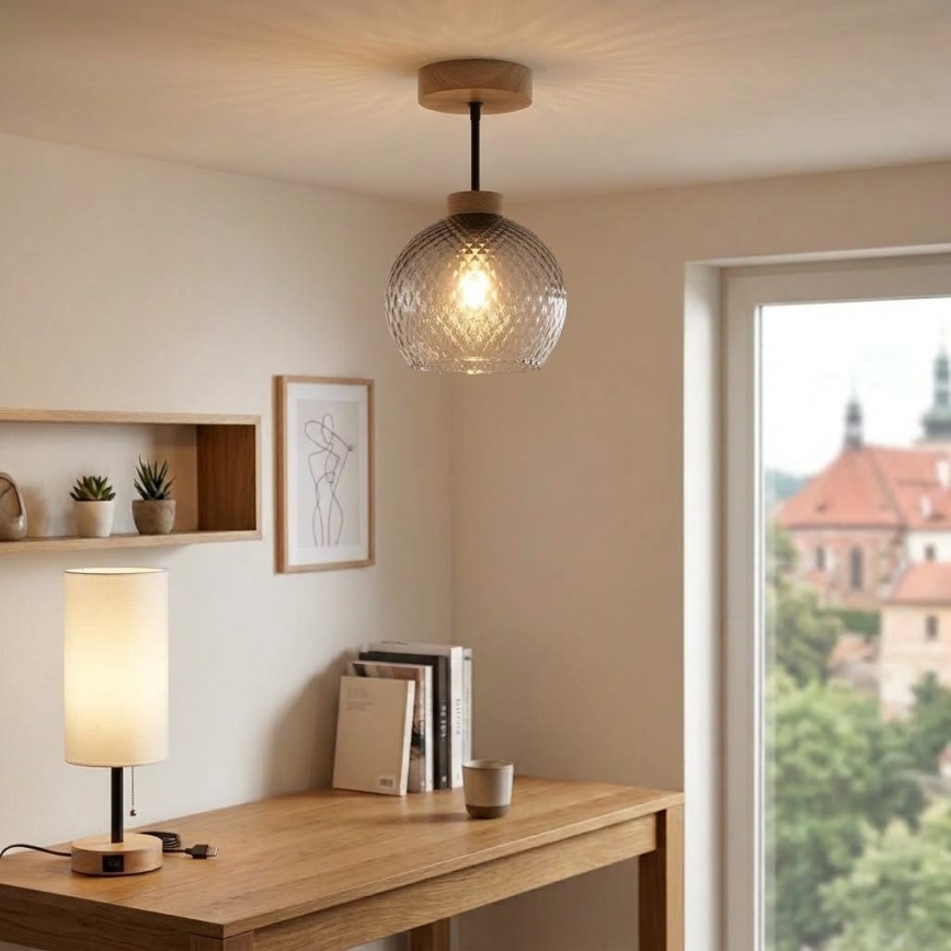 BRILAGI - Lustră LED aplicată RETRO GLASS 1xE27/60W/230V Ø 18 cm stejar/gri fumuriu