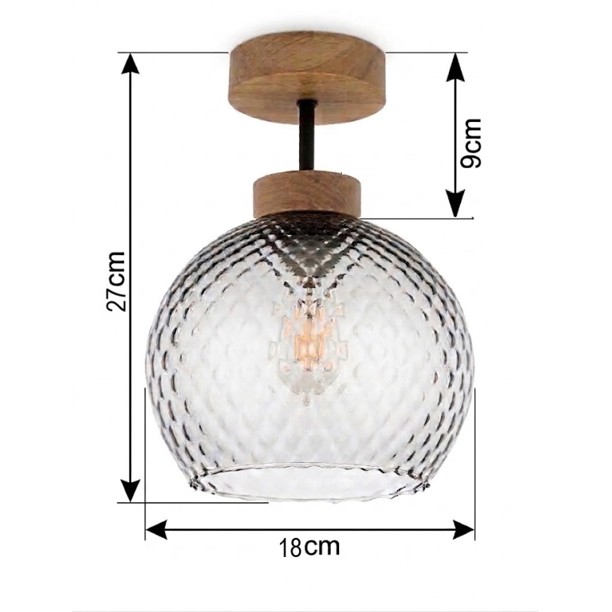 BRILAGI - Lustră LED aplicată RETRO GLASS 1xE27/60W/230V Ø 18 cm stejar/gri fumuriu