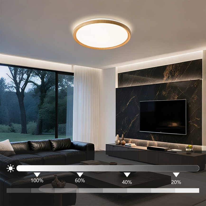 Plafonieră LED dimabilă Brilagi RIVO, LED/72W/230V, 3000-6000K, decor lemn, Ø 50 cm, cu telecomandă