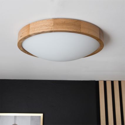 Brilagi - Plafonieră LED RGBW CARVALHO SLIM, reglabilă, 2xE27, 9W, 230V, 2700–6500K, Wi‑Fi, stejar, Ø37 cm