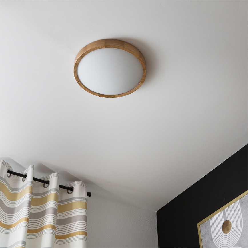 Brilagi - Plafonieră LED RGBW CARVALHO SLIM, reglabilă, 2xE27, 9W, 230V, 2700–6500K, Wi‑Fi, stejar, Ø37 cm