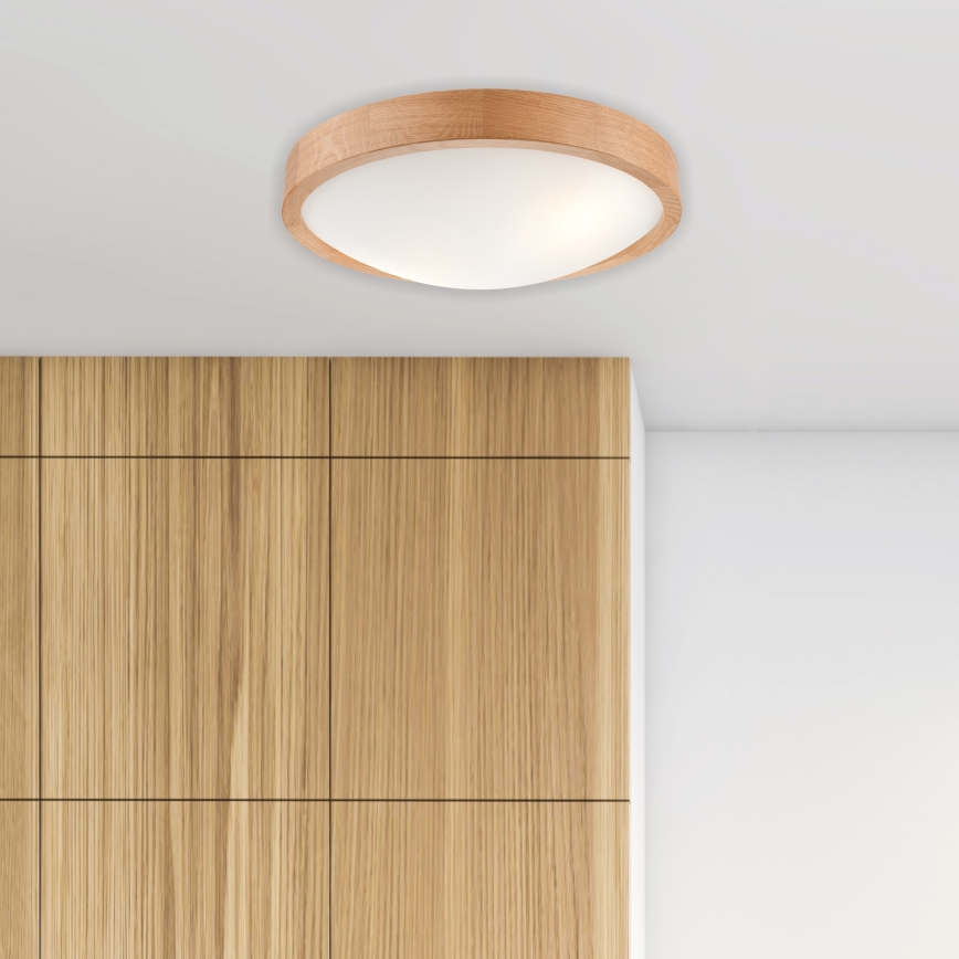 Brilagi - Plafonieră LED RGBW CARVALHO SLIM, reglabilă, 2xE27, 9W, 230V, 2700–6500K, Wi‑Fi, stejar, Ø37 cm