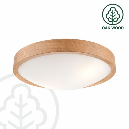Brilagi - Plafonieră LED RGBW CARVALHO SLIM, reglabilă, 2xE27, 9W, 230V, 2700–6500K, Wi‑Fi, stejar, Ø37 cm