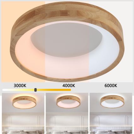 Brilagi - Plafonieră LED FALCON WOOD, 30 W, 230 V, 3000/4000/6000 K, Ø 45 cm, finisaj lemn