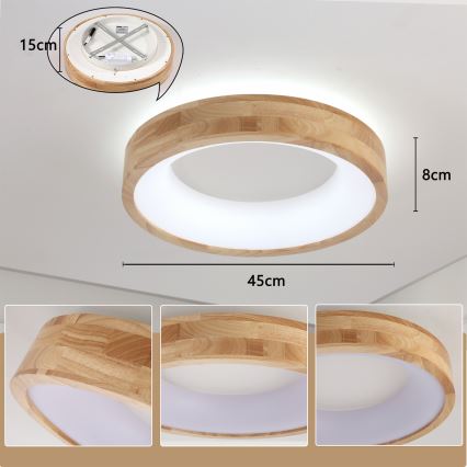 Brilagi - Plafonieră LED FALCON WOOD, 30 W, 230 V, 3000/4000/6000 K, Ø 45 cm, finisaj lemn