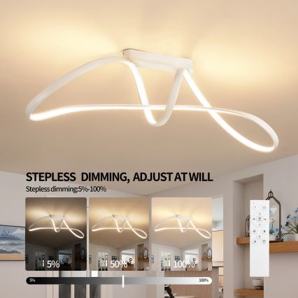 Brilagi - Plafonieră LED dimabilă TWISTER, 60W, 230V, 3000–6000K, albă, cu telecomandă