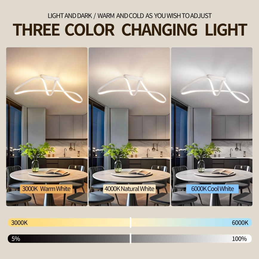 Brilagi - Plafonieră LED dimabilă TWISTER, 60W, 230V, 3000–6000K, albă, cu telecomandă