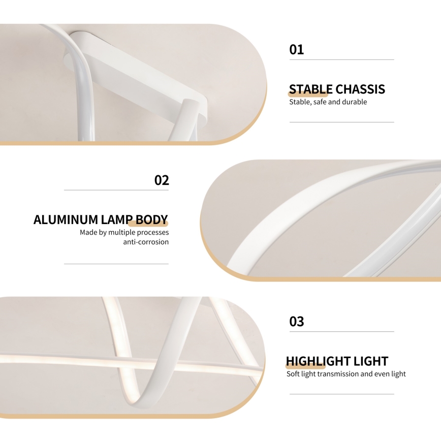 Brilagi - Plafonieră LED dimabilă TWISTER, 60W, 230V, 3000–6000K, albă, cu telecomandă