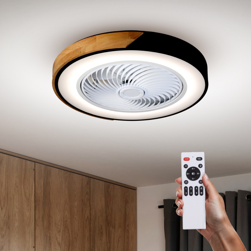 Brilagi - Plafonieră LED dimabilă cu ventilator LED/30W/230V 3000-6500K Ø 50 cm negru/stejar + telecomandă