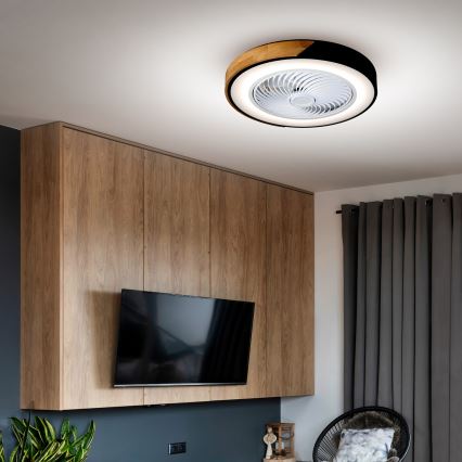 Brilagi - Plafonieră LED dimabilă cu ventilator LED/30W/230V 3000-6500K Ø 50 cm negru/stejar + telecomandă