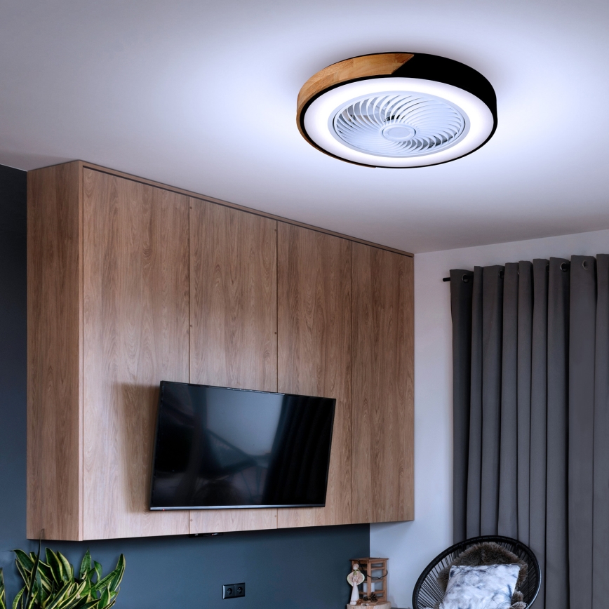 Brilagi - Plafonieră LED dimabilă cu ventilator LED/30W/230V 3000-6500K Ø 50 cm negru/stejar + telecomandă