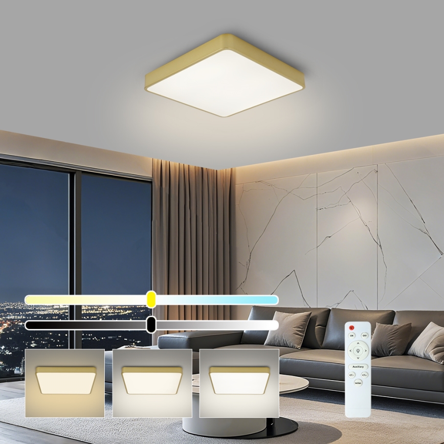BRILAGI - Plafonieră LED reglabilă POOL SQUARE LED/48W/230V 3000-6000K 50x50 cm aurie + telecomandă