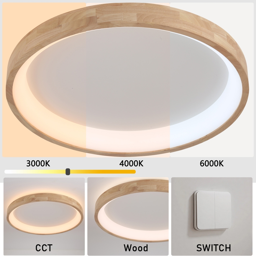 Brilagi - Plafonieră LED FALCON WOOD, 60W, 230V, 3000/4000/6000K, Ø 80 cm, lemn