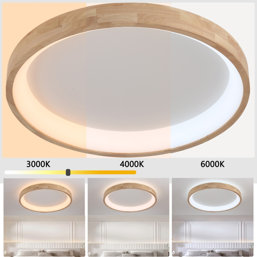 Brilagi - Plafonieră LED FALCON WOOD, 60W, 230V, 3000/4000/6000K, Ø 80 cm, lemn
