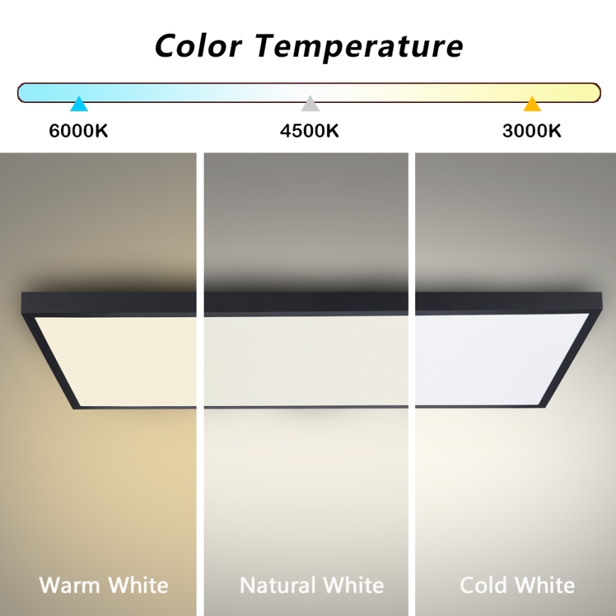Brilagi Plafonieră LED pentru baie FRAME, 96 W, 230 V, 120 x 60 cm, 3000/4000/6000 K, IP44, negru