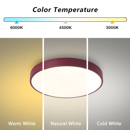 Brilagi - Plafonieră LED dimabilă POOL, 48W, 230V, 3000-6000K, Ø 40 cm, burgundiu + telecomandă