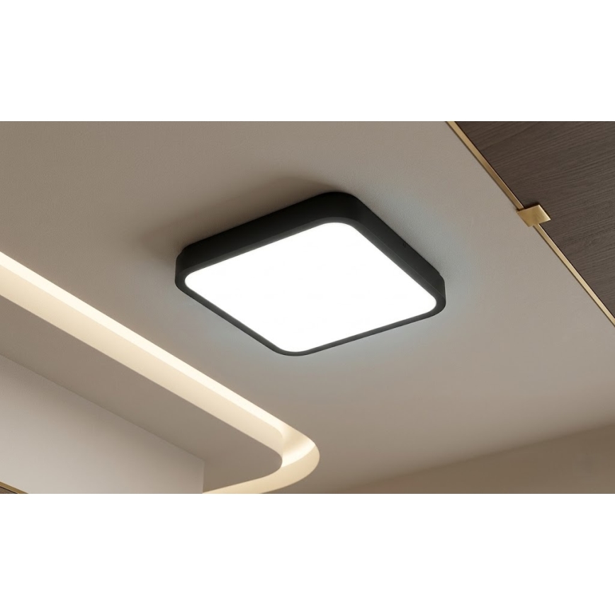 BRILAGI - Plafonieră LED ZENNA cu senzor pentru baie, 18 W, 230 V, 28,5 x 28,5 cm, IP44, negru + telecomandă