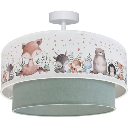 Brilagi - Plafonieră LED pentru copii BOBO 1xE27/10W/230V, Ø 40 cm, alb/verde/cu animale