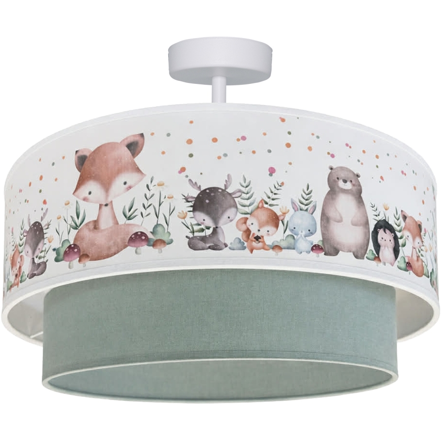 Brilagi - Plafonieră LED pentru copii BOBO 1xE27/10W/230V, Ø 40 cm, alb/verde/cu animale