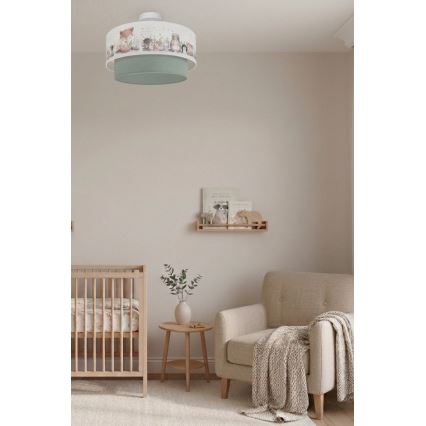 Brilagi - Plafonieră LED pentru copii BOBO 1xE27/10W/230V, Ø 40 cm, alb/verde/cu animale