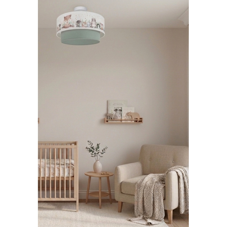Brilagi - Plafonieră LED pentru copii BOBO 1xE27/10W/230V, Ø 40 cm, alb/verde/cu animale