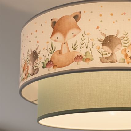 Brilagi - Plafonieră LED pentru copii BOBO 1xE27/10W/230V, Ø 40 cm, alb/verde/cu animale