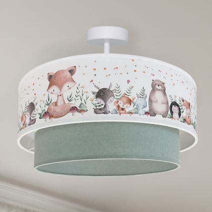 Brilagi - Plafonieră LED pentru copii BOBO 1xE27/10W/230V, Ø 40 cm, alb/verde/cu animale
