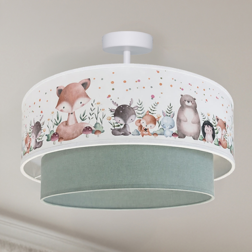 Brilagi - Plafonieră LED pentru copii BOBO 1xE27/10W/230V, Ø 40 cm, alb/verde/cu animale