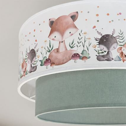 Brilagi - Plafonieră LED pentru copii BOBO 1xE27/10W/230V, Ø 40 cm, alb/verde/cu animale