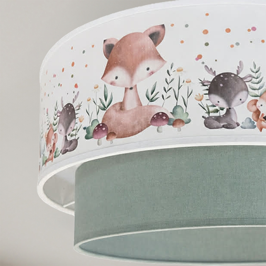 Brilagi - Plafonieră LED pentru copii BOBO 1xE27/10W/230V, Ø 40 cm, alb/verde/cu animale