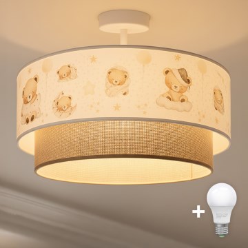 Brilagi-LED Plafonieră pentru copii BOBO 1xE27/60W/230V Ø 40 cm alb/bej/cu ursuleț