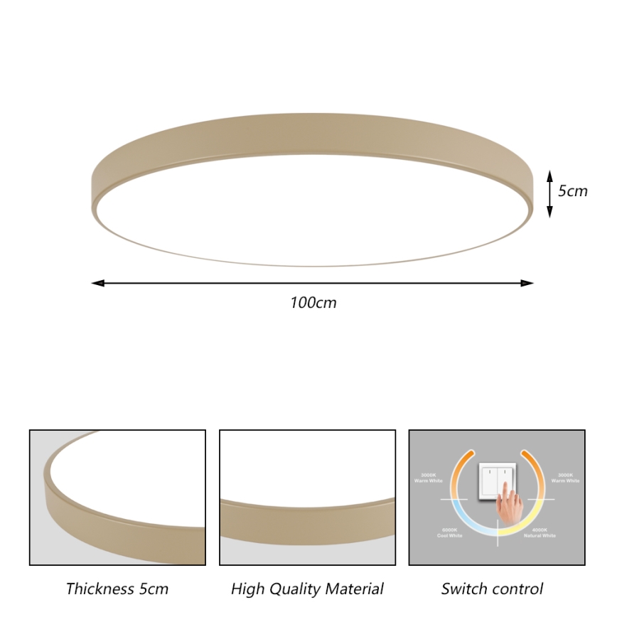 Brilagi - Plafonieră LED POOL, 128 W, 230 V, 3000/4500/6000K, Ø 100 cm, bej