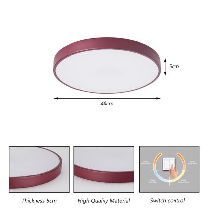 Brilagi - Plafonieră LED POOL, 48W/230V, 3000/4000/6000K, Ø 40 cm, vișiniu