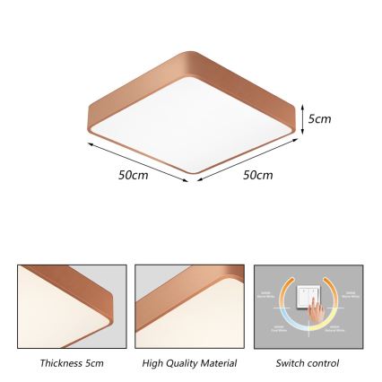BRILAGI - Plafonieră LED POOL SQUARE LED/48W/230V 3000/4000/6000K 50x50 cm cupru