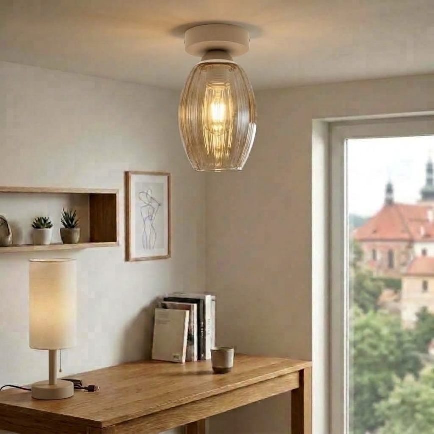 BRILAGI - Plafonieră LED RETRO GLASS 1xE27/60W/230V Ø 17 cm bej/fumuriu bej