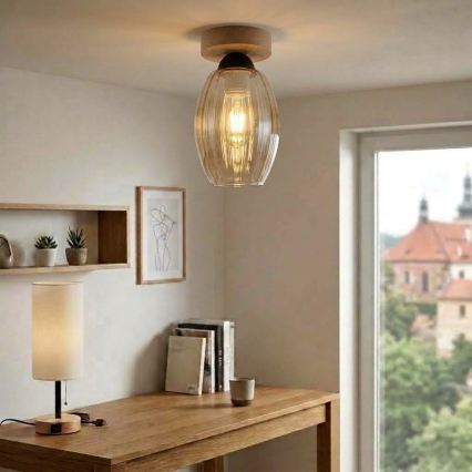 BRILAGI - Plafonieră LED RETRO GLASS 1xE27/60W/230V diam. 17 cm stejar/bej fumuriu