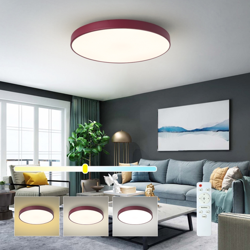 Brilagi - Plafonieră LED dimabilă POOL, 60W, 230V, 3000–6000K, Ø 60 cm, bordo + telecomandă