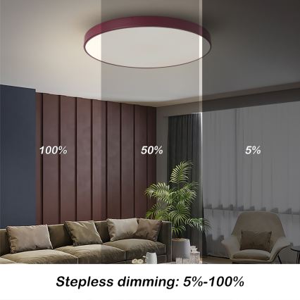 Brilagi - Plafonieră LED dimabilă POOL, 60W, 230V, 3000–6000K, Ø 60 cm, bordo + telecomandă