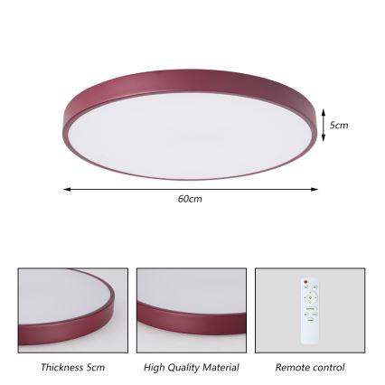Brilagi - Plafonieră LED dimabilă POOL, 60W, 230V, 3000–6000K, Ø 60 cm, bordo + telecomandă