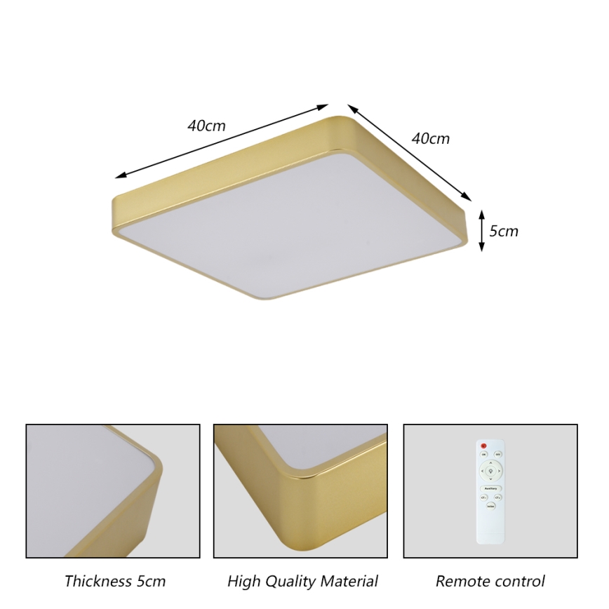 BRILAGI - Plafonieră LED dimabilă POOL SQUARE LED/36W/230V 3000-6000K 40x40 cm auriu + telecomandă