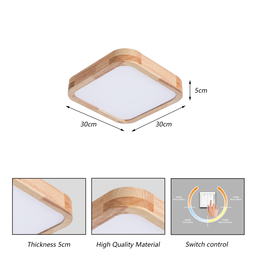 Brilagi - Plafonieră LED WOODLINE SQUARE LED/32W/230V 3000/4000/6000K stejar 30x30 cm