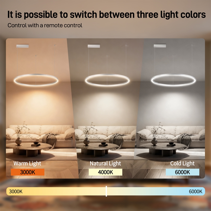 Brilagi - Candelabru LED reglabil pe cablu PORTOFINO LED/60W/230V 3000-6000K Ø 80 cm argintiu + telecomandă