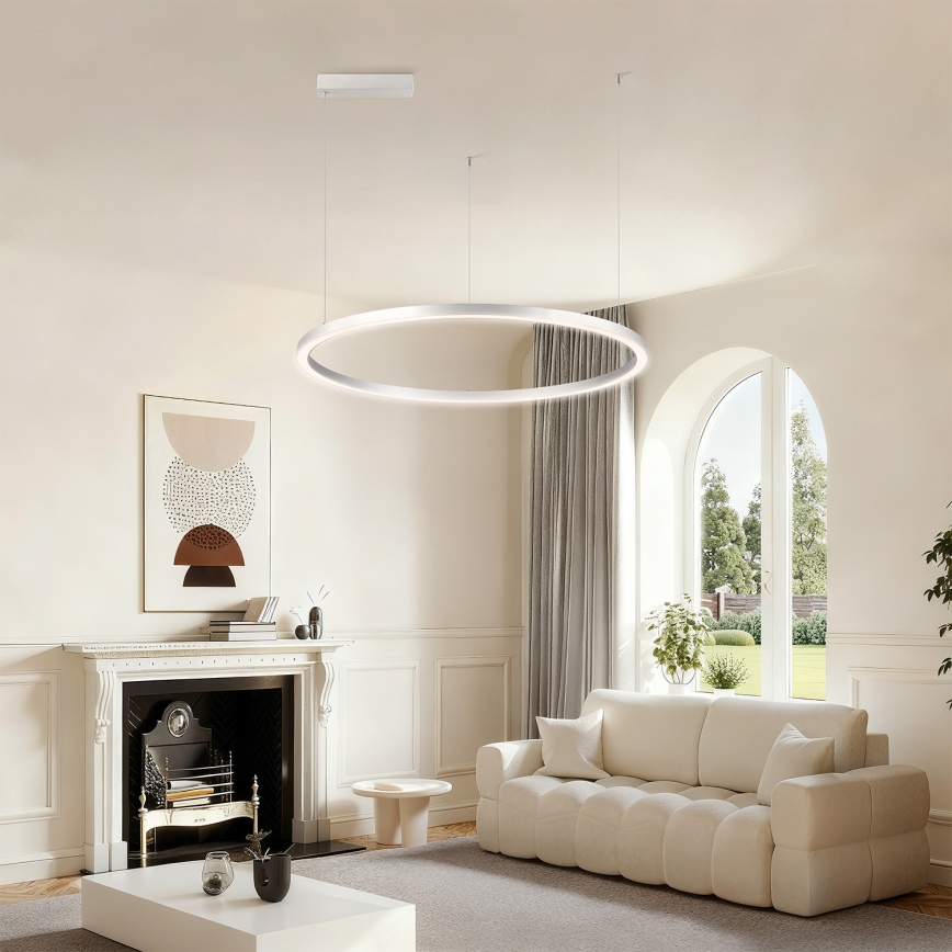 Brilagi - Candelabru LED reglabil pe cablu PORTOFINO LED/60W/230V 3000-6000K Ø 80 cm argintiu + telecomandă